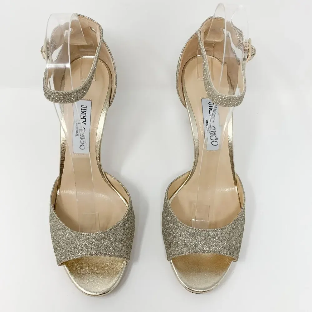 Jimmy Choo Annie 85 Platinum Ice Glitter Heels EU 40